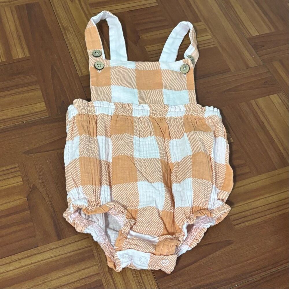 Mudpie plaid overall bloomers orange toddler 12-18 months